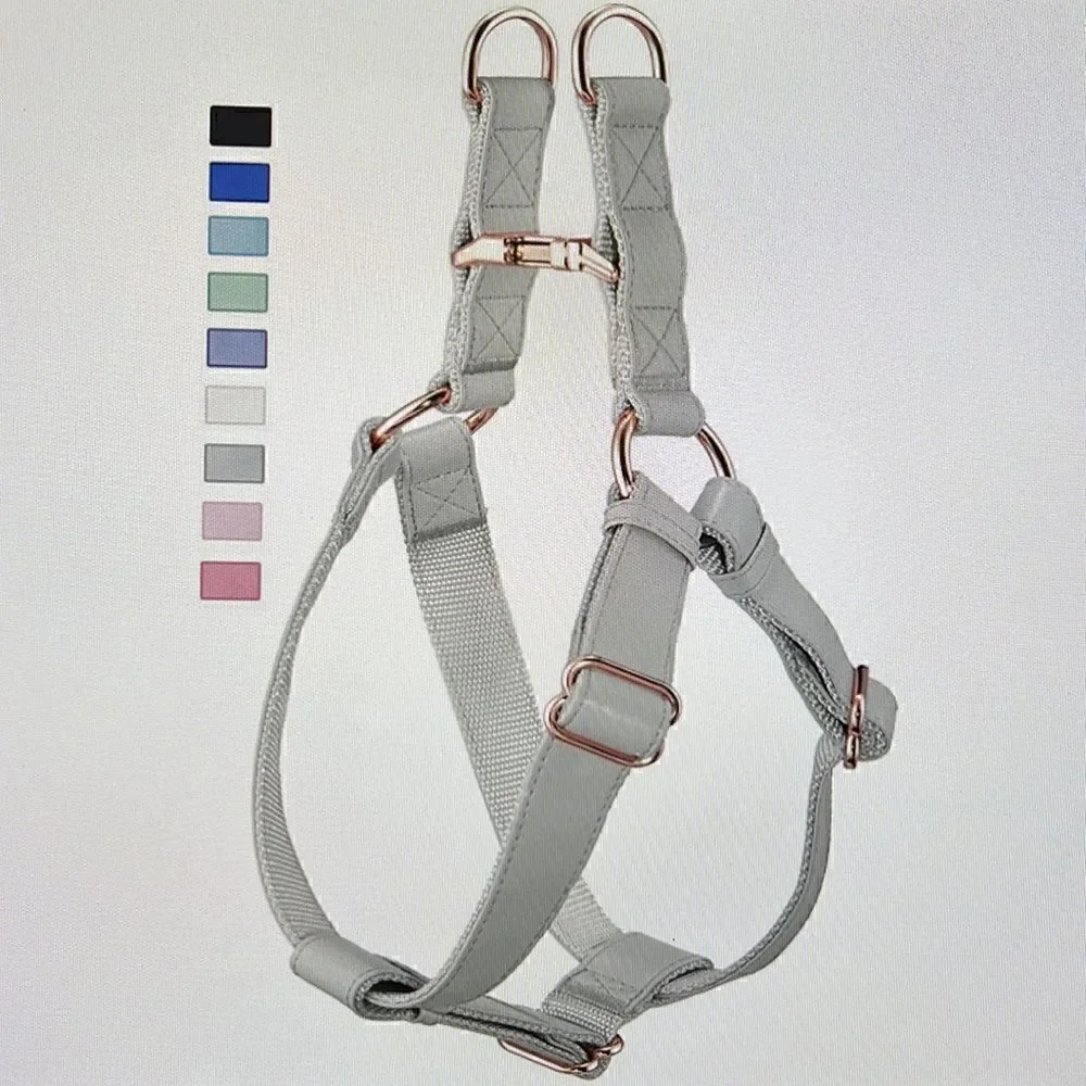 Soft Leather No Pull Dog Harness Gray/ Rose Gold Medium New!